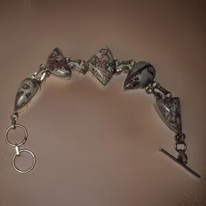 Uruguay Mined Moss Agate Vintage 925 7" Silver Bracelet